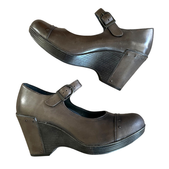DANSKO Fanny Size 41/10.5 Brown Leather Mary Jane Steampunk Platform Wedge Shoes - Picture 2 of 9